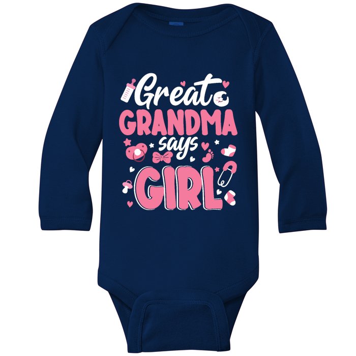 Gender Reveal Great Grandma Says Girl Baby Matching Family Long Sleeve Baby Long Sleeve Bodysuit