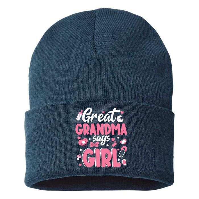 Gender Reveal Great Grandma Says Girl Baby Matching Family Long Sleeve Sustainable Knit Beanie