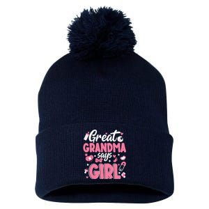 Gender Reveal Great Grandma Says Girl Baby Matching Family Long Sleeve Pom Pom 12in Knit Beanie