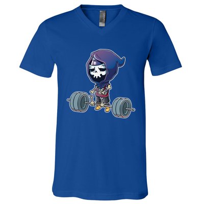 Gym Reaper Grim Reaper Deadlifts Workout Halloween Costume Great Gift V-Neck T-Shirt