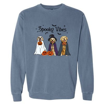 Golden Retriever Ghost Dogs Halloween Dog Witch Spooky Vibes Great Gift Garment-Dyed Sweatshirt