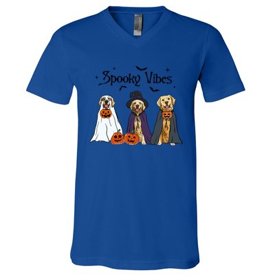 Golden Retriever Ghost Dogs Halloween Dog Witch Spooky Vibes Great Gift V-Neck T-Shirt