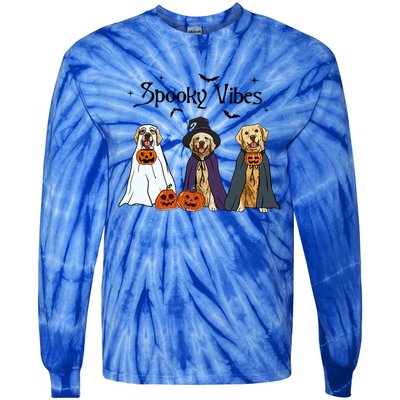 Golden Retriever Ghost Dogs Halloween Dog Witch Spooky Vibes Great Gift Tie-Dye Long Sleeve Shirt