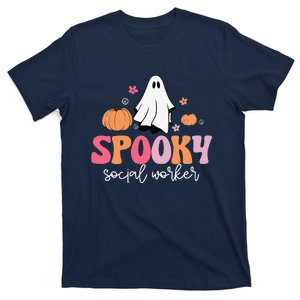 Groovy Retro Ghost Spooky Social Worker Halloween Costume T-Shirt