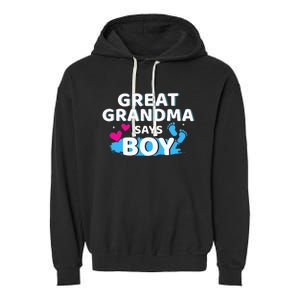 Gender reveal great grandma says matching baby party Garment-Dyed Fleece Hoodie