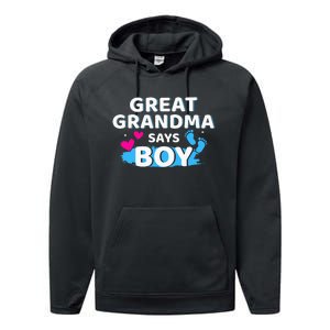 Gender reveal great grandma says matching baby party Performance Fleece Hoodie