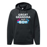 Gender reveal great grandma says matching baby party Performance Fleece Hoodie