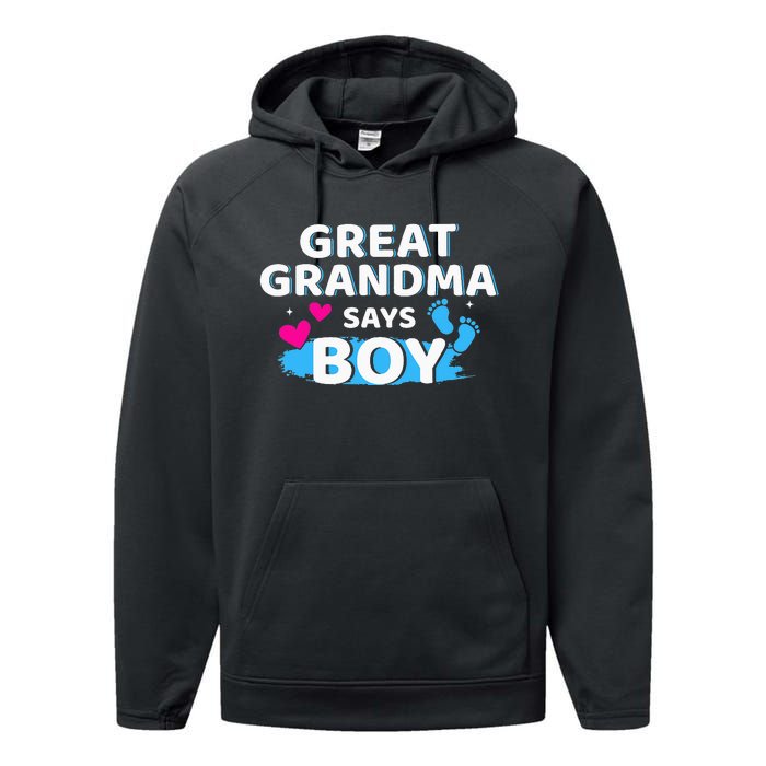 Gender reveal great grandma says matching baby party Performance Fleece Hoodie