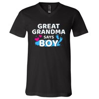 Gender reveal great grandma says matching baby party V-Neck T-Shirt