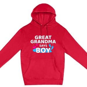 Gender reveal great grandma says matching baby party Premium Pullover Hoodie