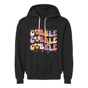 Groovy Retro Gobble Gobble Funny Thanksgiving Turkey Day Garment-Dyed Fleece Hoodie