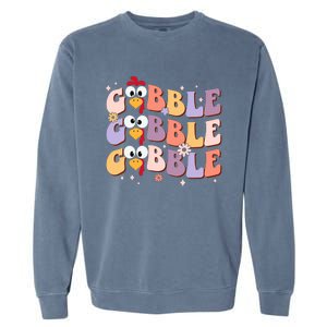 Groovy Retro Gobble Gobble Funny Thanksgiving Turkey Day Garment-Dyed Sweatshirt