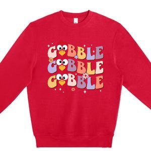 Groovy Retro Gobble Gobble Funny Thanksgiving Turkey Day Premium Crewneck Sweatshirt