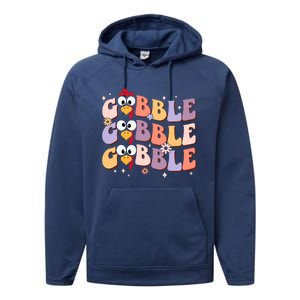 Groovy Retro Gobble Gobble Funny Thanksgiving Turkey Day Performance Fleece Hoodie