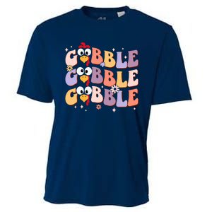 Groovy Retro Gobble Gobble Funny Thanksgiving Turkey Day Cooling Performance Crew T-Shirt