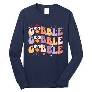 Groovy Retro Gobble Gobble Funny Thanksgiving Turkey Day Long Sleeve Shirt