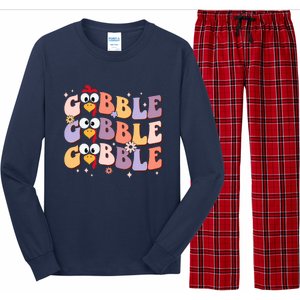 Groovy Retro Gobble Gobble Funny Thanksgiving Turkey Day Long Sleeve Pajama Set