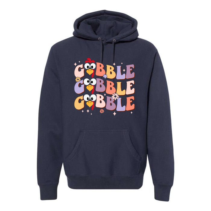 Groovy Retro Gobble Gobble Funny Thanksgiving Turkey Day Premium Hoodie