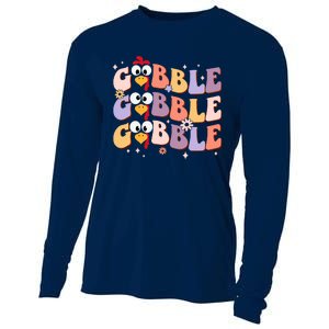 Groovy Retro Gobble Gobble Funny Thanksgiving Turkey Day Cooling Performance Long Sleeve Crew