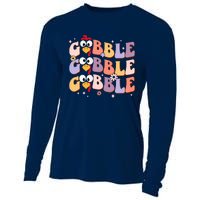 Groovy Retro Gobble Gobble Funny Thanksgiving Turkey Day Cooling Performance Long Sleeve Crew