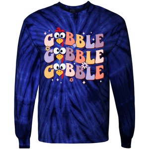 Groovy Retro Gobble Gobble Funny Thanksgiving Turkey Day Tie-Dye Long Sleeve Shirt