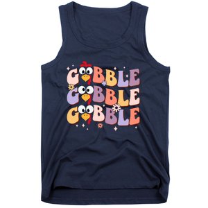 Groovy Retro Gobble Gobble Funny Thanksgiving Turkey Day Tank Top