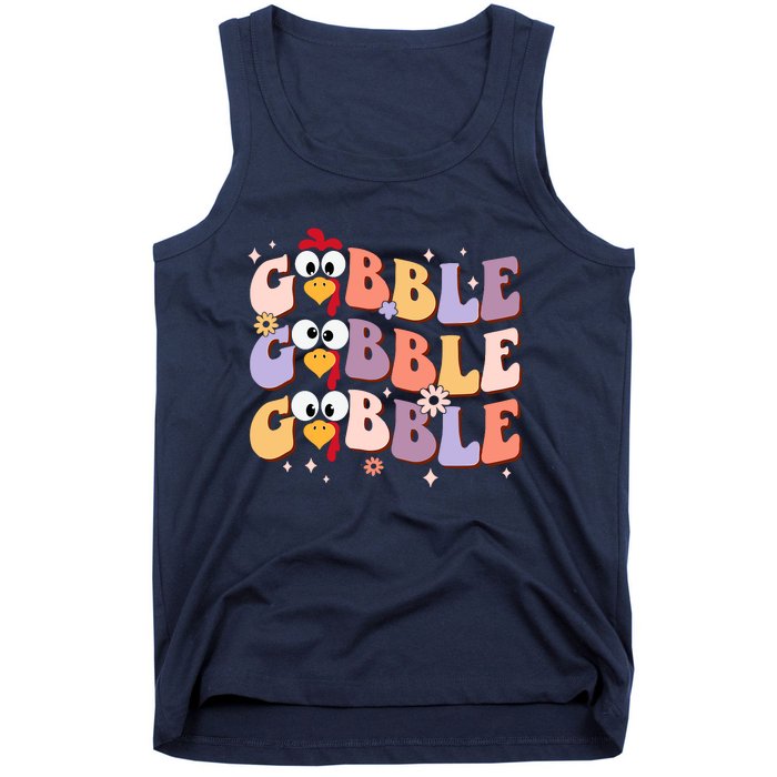 Groovy Retro Gobble Gobble Funny Thanksgiving Turkey Day Tank Top