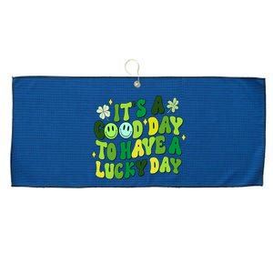 Green Retro Groovy St Patricks Day Party funny Large Microfiber Waffle Golf Towel