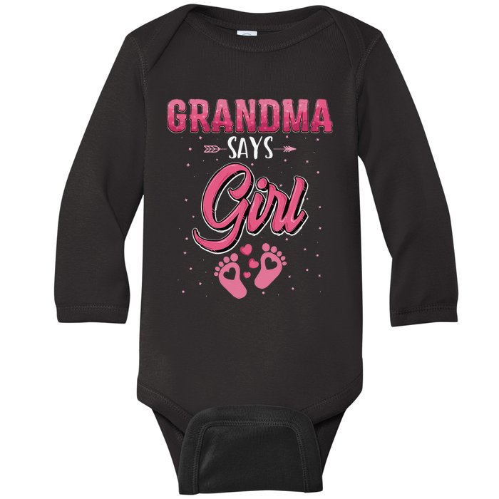 Gender reveal grandma says baby matching family set Baby Long Sleeve Bodysuit