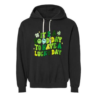 Green Retro Groovy St Patricks Day Party funny Garment-Dyed Fleece Hoodie