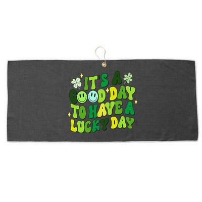 Green Retro Groovy St Patricks Day Party funny Large Microfiber Waffle Golf Towel