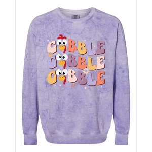 Groovy Retro Gobble Gobble Happy Thanksgiving Turkey Day Colorblast Crewneck Sweatshirt