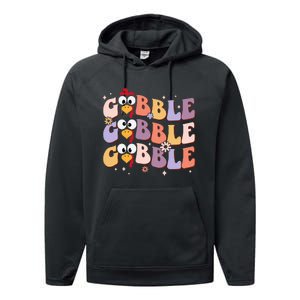 Groovy Retro Gobble Gobble Happy Thanksgiving Turkey Day Performance Fleece Hoodie