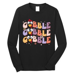 Groovy Retro Gobble Gobble Happy Thanksgiving Turkey Day Long Sleeve Shirt