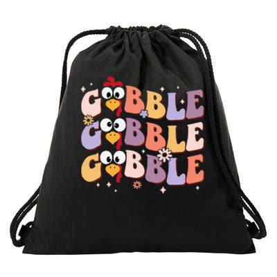 Groovy Retro Gobble Gobble Happy Thanksgiving Turkey Day Drawstring Bag