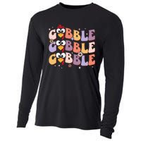 Groovy Retro Gobble Gobble Happy Thanksgiving Turkey Day Cooling Performance Long Sleeve Crew