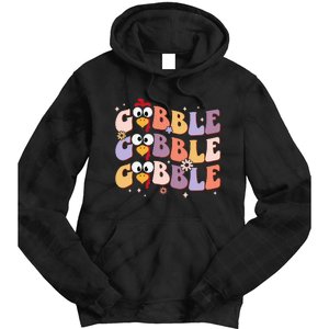 Groovy Retro Gobble Gobble Happy Thanksgiving Turkey Day Tie Dye Hoodie