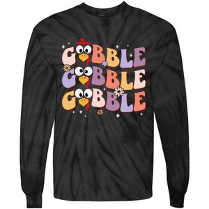 Groovy Retro Gobble Gobble Happy Thanksgiving Turkey Day Tie-Dye Long Sleeve Shirt