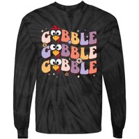 Groovy Retro Gobble Gobble Happy Thanksgiving Turkey Day Tie-Dye Long Sleeve Shirt