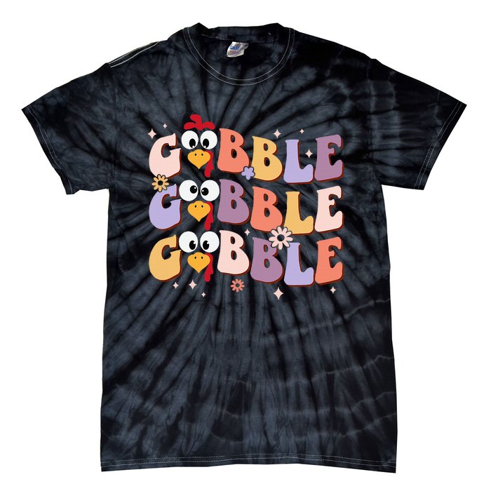 Groovy Retro Gobble Gobble Happy Thanksgiving Turkey Day Tie-Dye T-Shirt