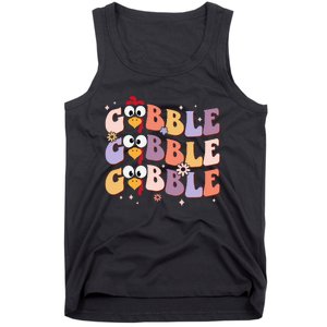 Groovy Retro Gobble Gobble Happy Thanksgiving Turkey Day Tank Top