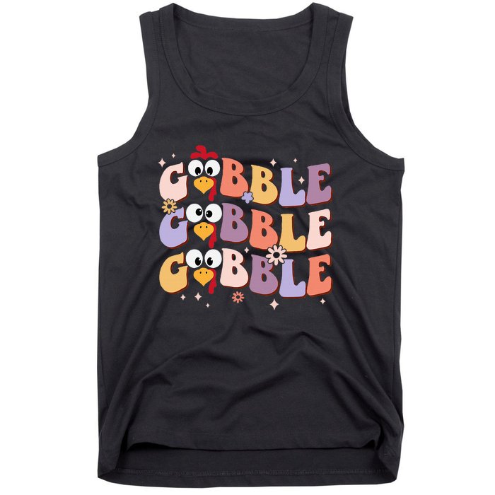 Groovy Retro Gobble Gobble Happy Thanksgiving Turkey Day Tank Top