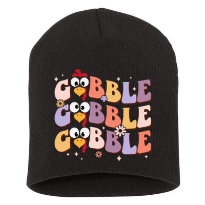 Groovy Retro Gobble Gobble Happy Thanksgiving Turkey Day Short Acrylic Beanie