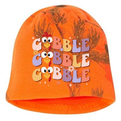 Groovy Retro Gobble Gobble Happy Thanksgiving Turkey Day Kati - Camo Knit Beanie