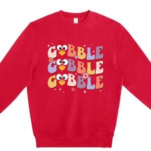 Groovy Retro Gobble Gobble Happy Thanksgiving Turkey Day Premium Crewneck Sweatshirt