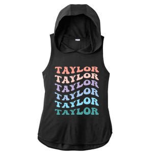 Girl Retro Groovy T.AYLOR First Name Personalized Birthday Ladies PosiCharge Tri-Blend Wicking Draft Hoodie Tank