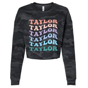 Girl Retro Groovy T.AYLOR First Name Personalized Birthday Cropped Pullover Crew