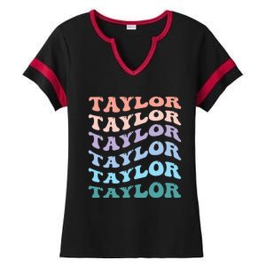 Girl Retro Groovy T.AYLOR First Name Personalized Birthday Ladies Halftime Notch Neck Tee