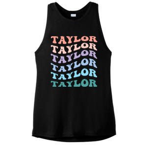 Girl Retro Groovy T.AYLOR First Name Personalized Birthday Ladies PosiCharge Tri-Blend Wicking Tank