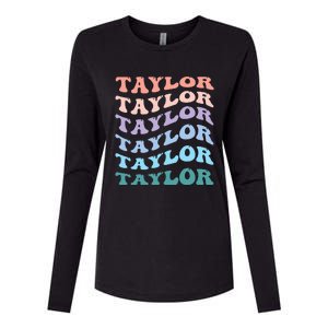 Girl Retro Groovy T.AYLOR First Name Personalized Birthday Womens Cotton Relaxed Long Sleeve T-Shirt